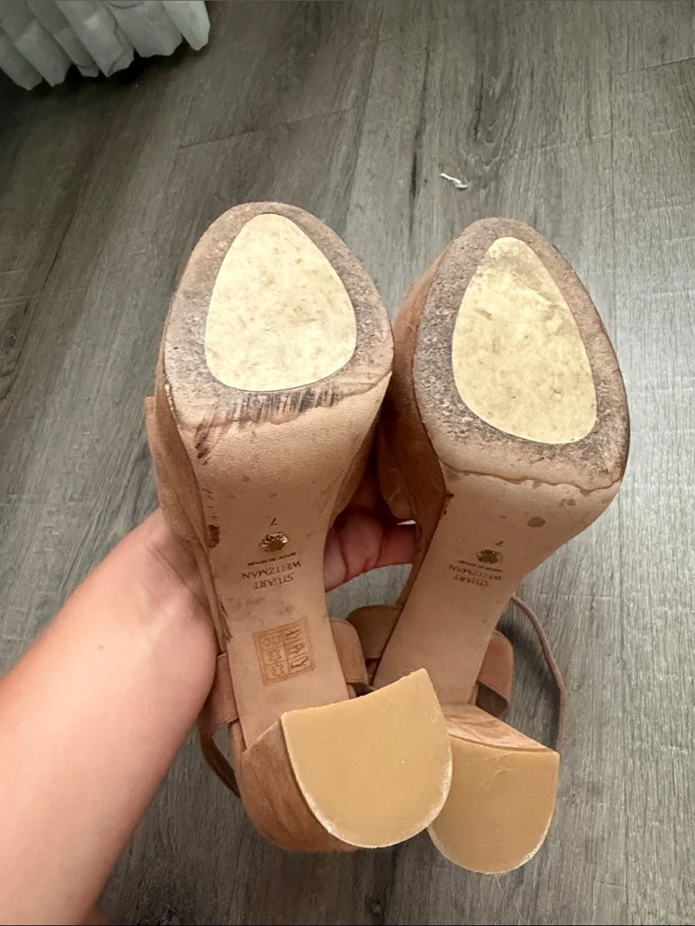 Stuart Weitzman Cognac Suede Platform Slingback Heels